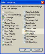 Configuring Columns
in Task Manager's resources tab